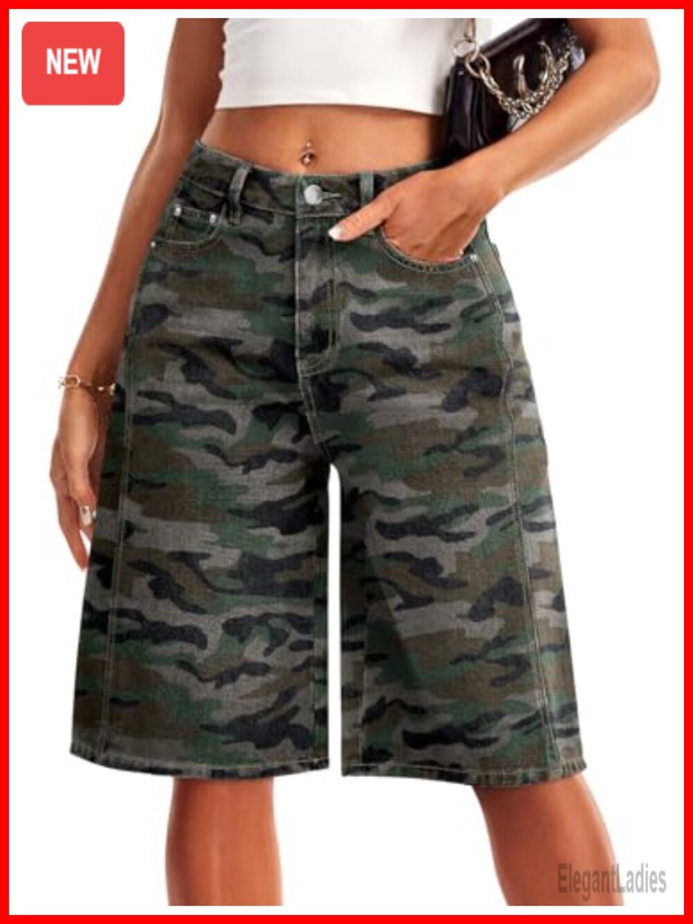 Women's Denim Jean Shorts Bermuda High Waisted Wide Leg Distressed 5 Pocket